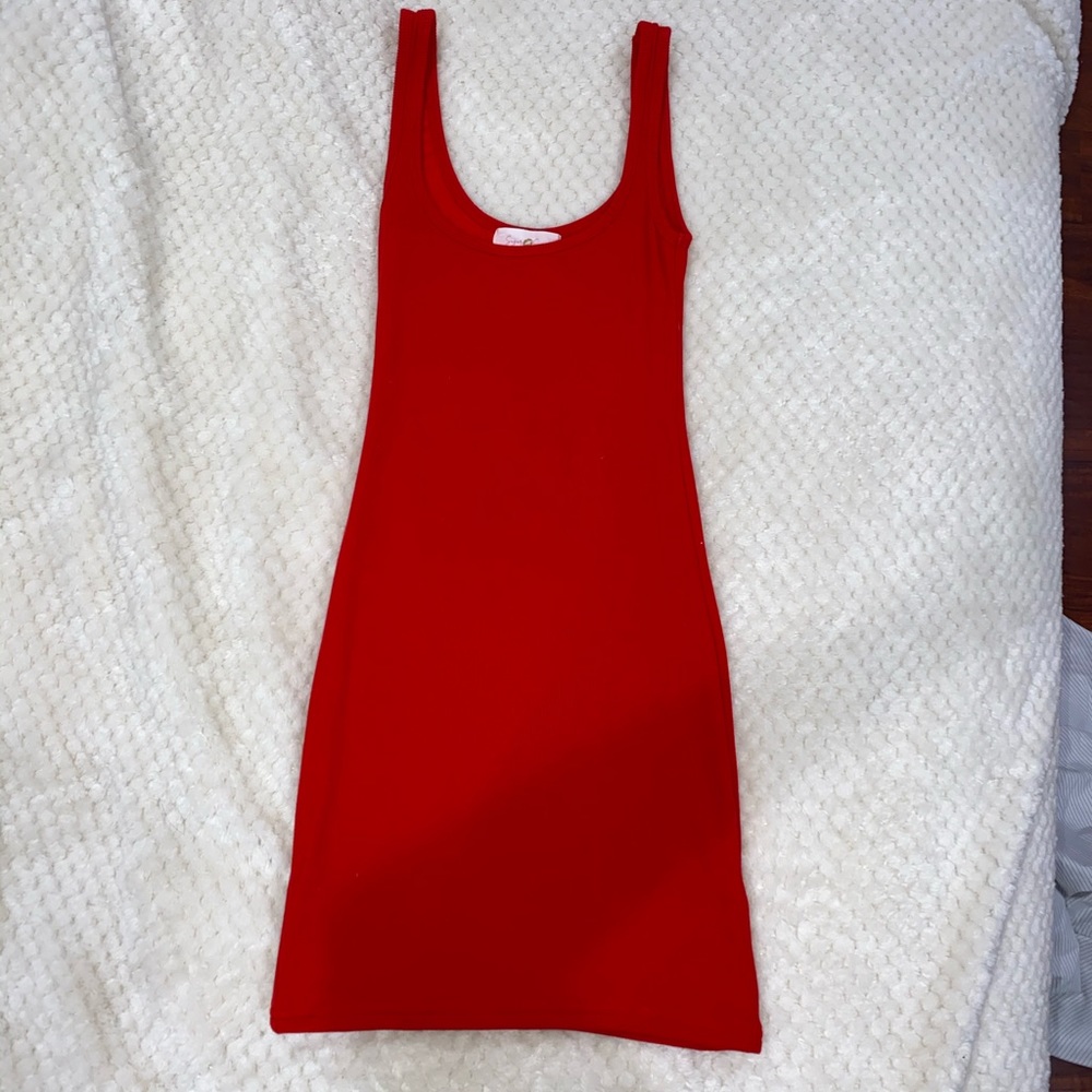 PoshShop Red Ribbed Mini Dress